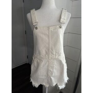 Free People Overall Dress Womens 4 White Denim Raw Hem Adjustable Straps